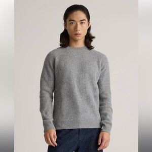 Quince, Mongolian Cashmere Fisherman Crewneck Sweater - Heather Gray